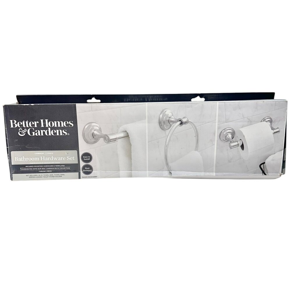 Better Homes & Gardens Cameron 3-Piece Bathroom Hardware Set Chrome Finish NEW